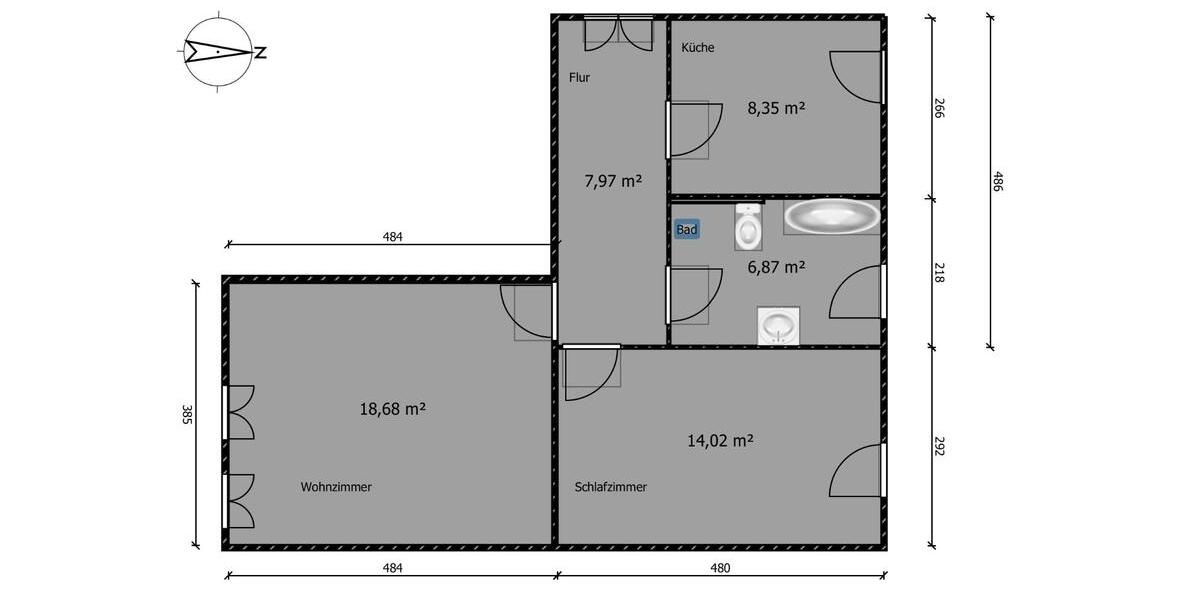 Erdgeschoßwohnung Leipzig Nordwest - 2 Zimmer, 56 m&sup2;, 119.000&euro; | Angebot:26648420