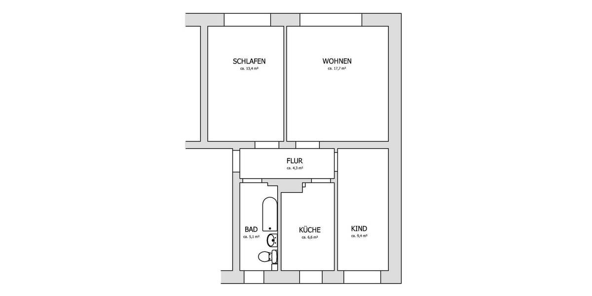 Etagenwohnung Schkeuditz Dölzig - 3 Zimmer, 56 m&sup2;, 504&euro; | Angebot:25663824
