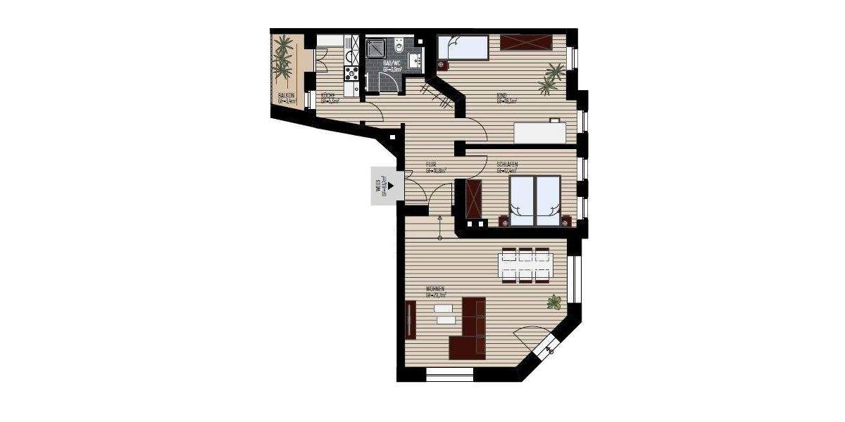 Etagenwohnung Leipzig Schönefeld-Abtnaundorf - 3 Zimmer, 83 m&sup2;, 191.000&euro; | Angebot:26016532