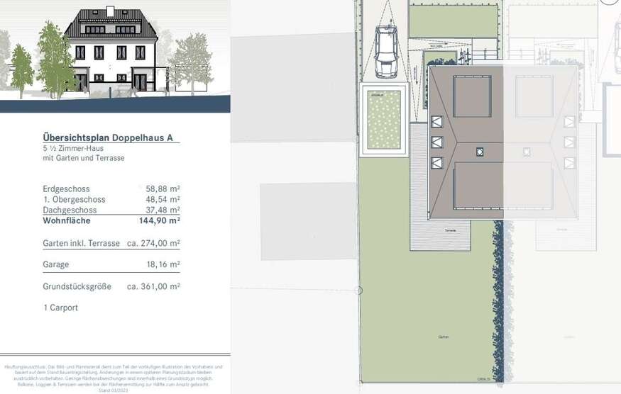 Jetzt 4,3% Rendite + Steuervorteil mit 5% AfA sichern: Doppelhaushälfte stadtnah & im Grünen 5.5 zimmer