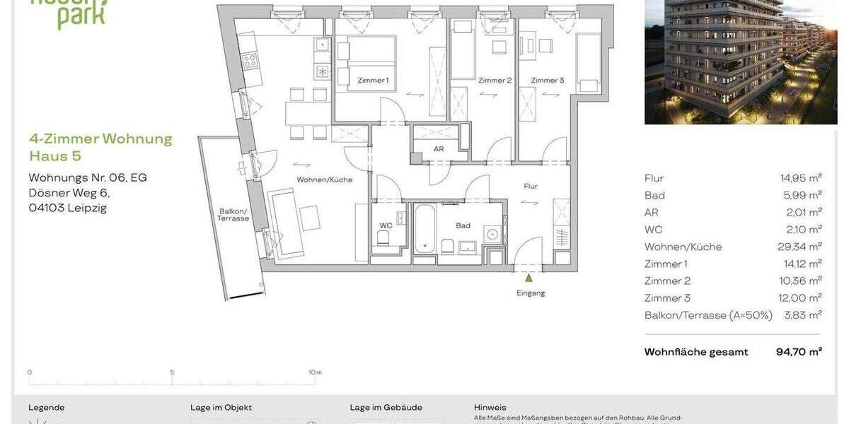 Etagenwohnung Leipzig Zentrum-Südost - 4 Zimmer, 94 m&sup2;, 494.000&euro; | Angebot:25753440