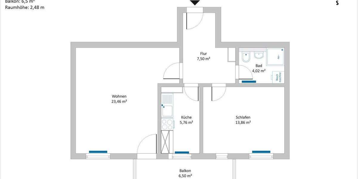 Etagenwohnung Leipzig Zentrum-Süd - 2 Zimmer, 57 m&sup2;, 209.000&euro; | Angebot:25673846