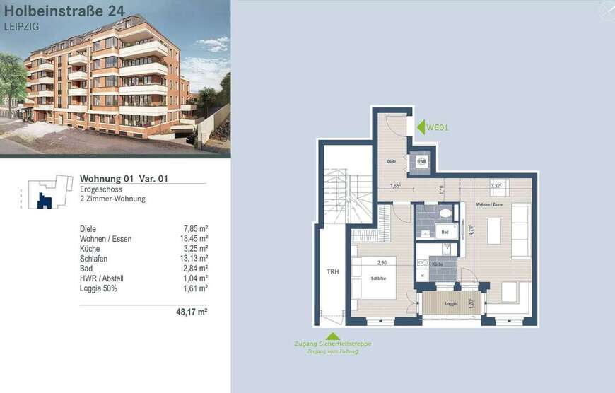 Exklusiver Neubau in Schleußig: 2-Raum-Wohnung mit HWR & Loggia 2 zimmer