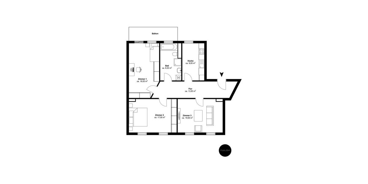 Etagenwohnung Leipzig Mitte - 3 Zimmer, 91 m&sup2;, 1.219&euro; | Angebot:25432948