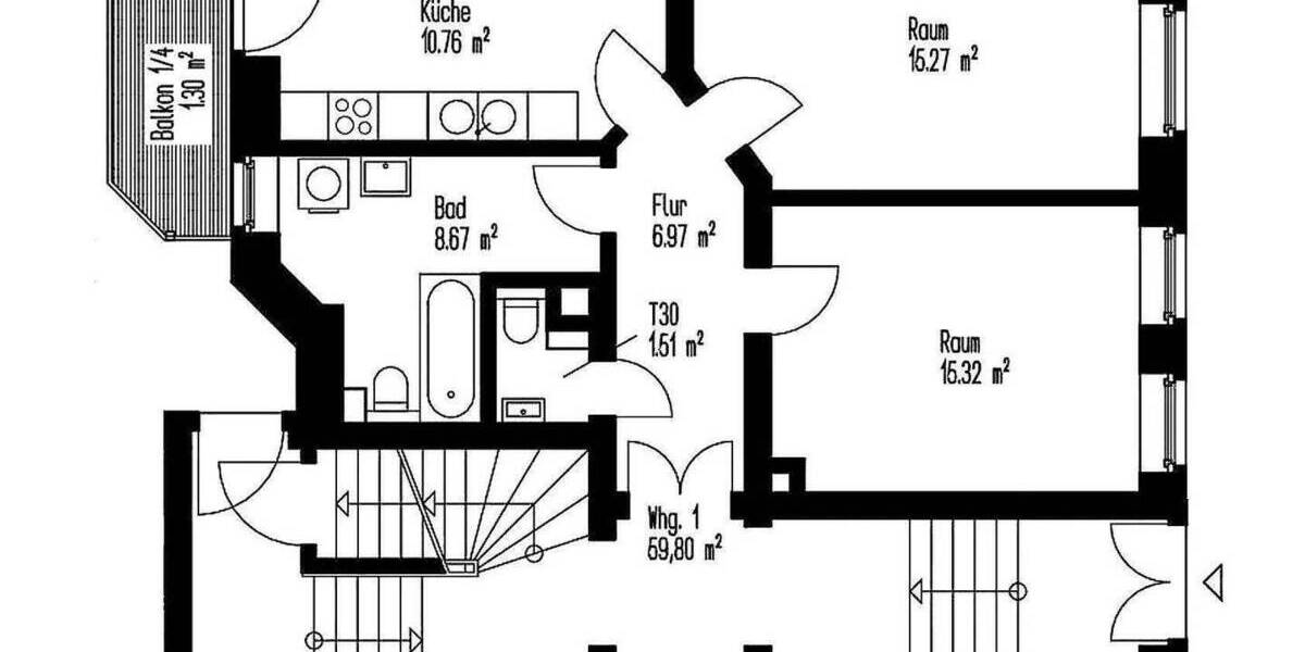 Etagenwohnung Leipzig Schleußig - 2 Zimmer, 59 m&sup2;, 169.000&euro; | Angebot:24461193
