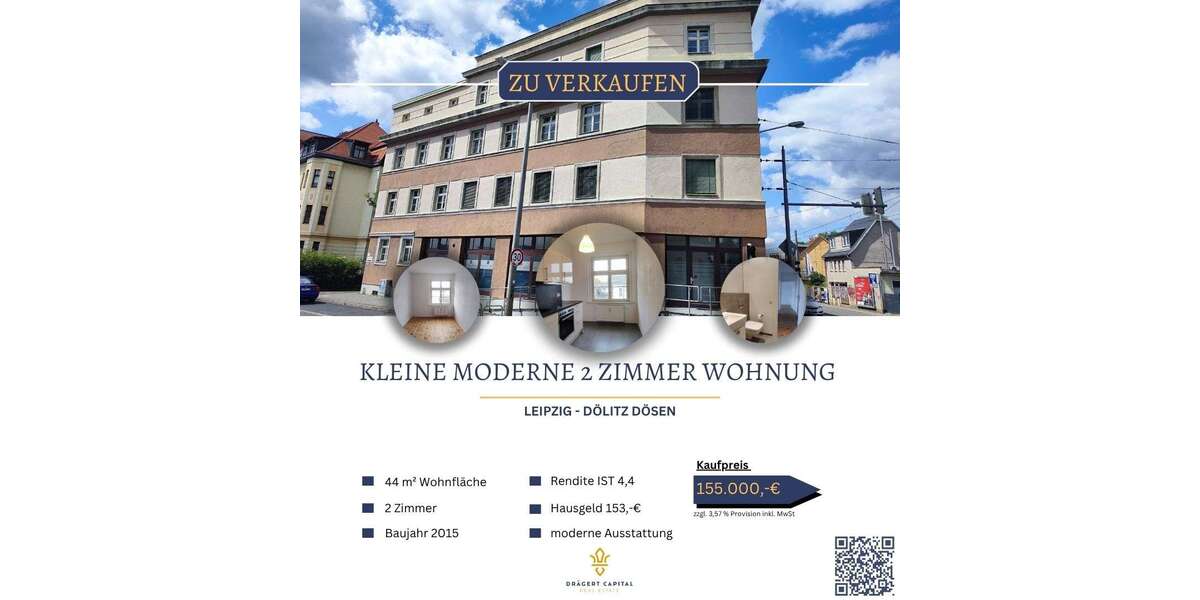 Etagenwohnung Leipzig / Dölitz-Dösen Dösen - 2 Zimmer, 44 m&sup2;, 155.000&euro; | Angebot:26562629