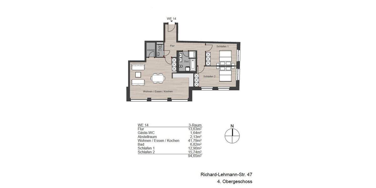 Etagenwohnung Leipzig Südvorstadt - 3 Zimmer, 94 m&sup2;, 471.830&euro; | Angebot:26028461