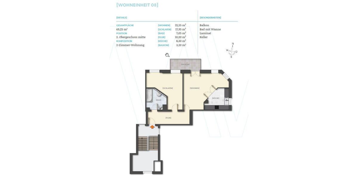 Etagenwohnung Leipzig Südwest - 2 Zimmer, 69 m&sup2;, 520&euro; | Angebot:25487002