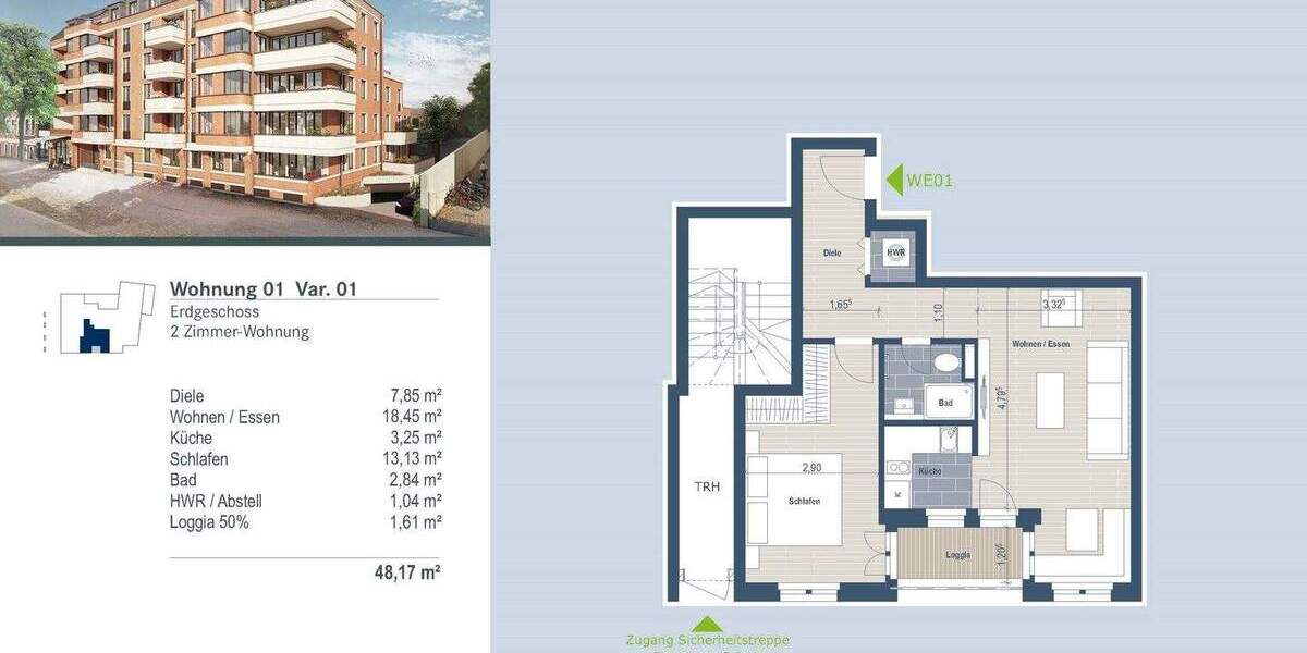Etagenwohnung Leipzig Schleußig - 2 Zimmer, 48 m&sup2;, 255.000&euro; | Angebot:26016971