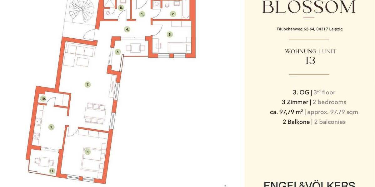 Etagenwohnung Leipzig Zentrum-Ost - 3 Zimmer, 98 m&sup2;, 530.000&euro; | Angebot:26697042
