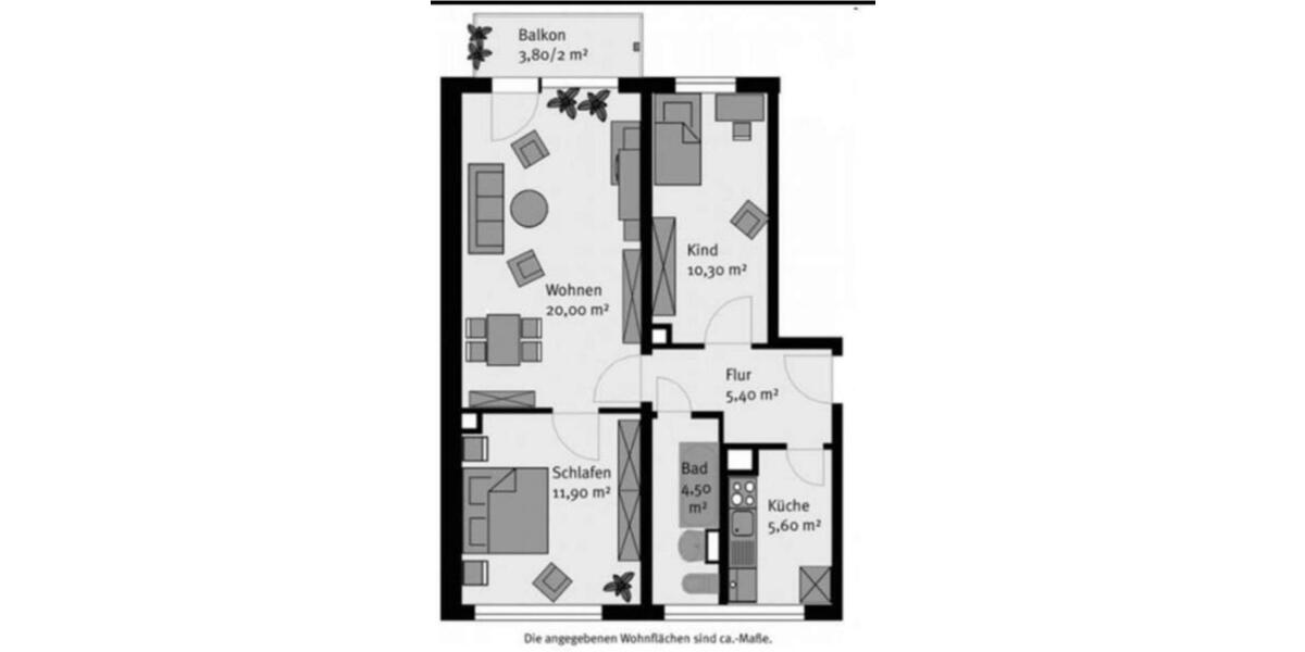 Etagenwohnung Leipzig Südwest - 3 Zimmer, 59 m&sup2;, 668&euro; | Angebot:26396286