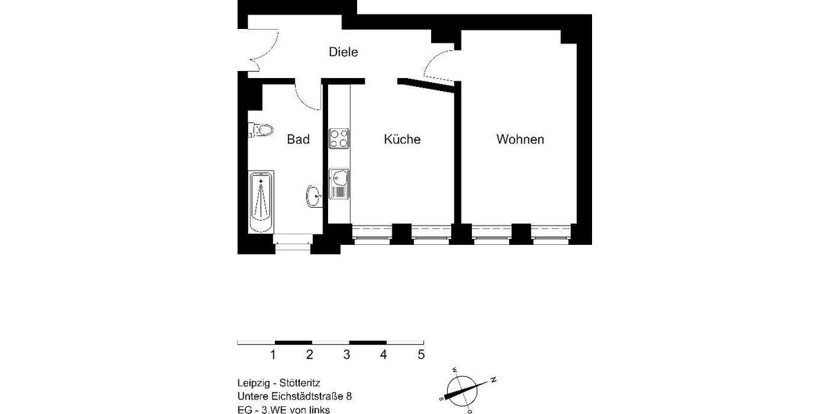 Erdgeschoßwohnung Leipzig Südost - 1 Zimmer, 44 m&sup2;, 376&euro; | Angebot:25855296