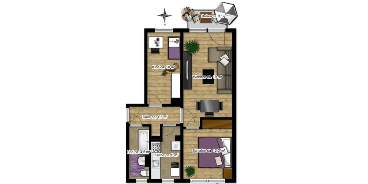 Etagenwohnung Borna - 3 Zimmer, 58 m&sup2;, 347&euro; | Angebot:25861218