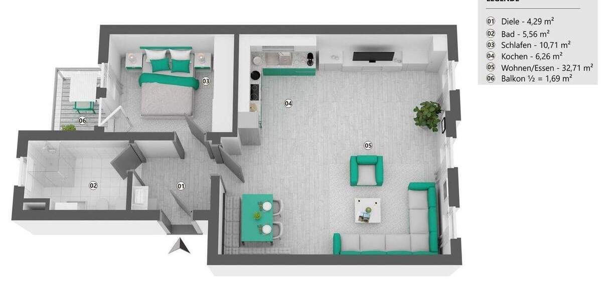 Etagenwohnung Leipzig Plagwitz - 2 Zimmer, 60 m&sup2;, 245.000&euro; | Angebot:25673746