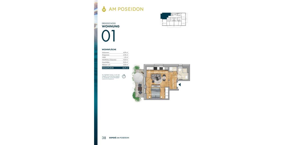 Etagenwohnung Markkleeberg - 2 Zimmer, 43 m&sup2;, 734&euro; | Angebot:25049037