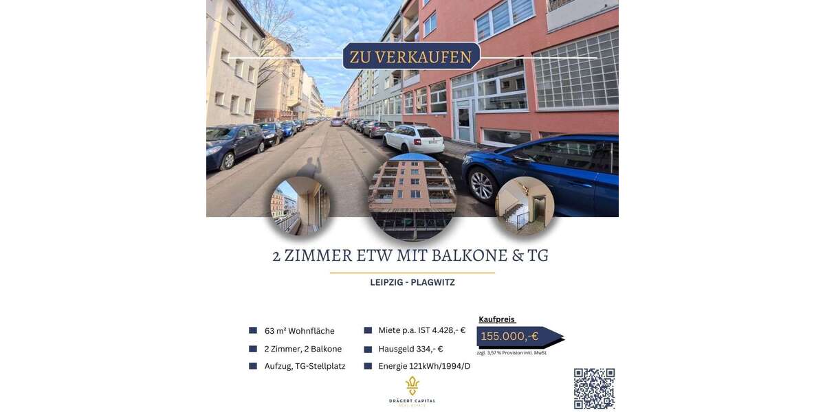 Etagenwohnung Leipzig Altwest - 2 Zimmer, 63 m&sup2;, 155.000&euro; | Angebot:26358346