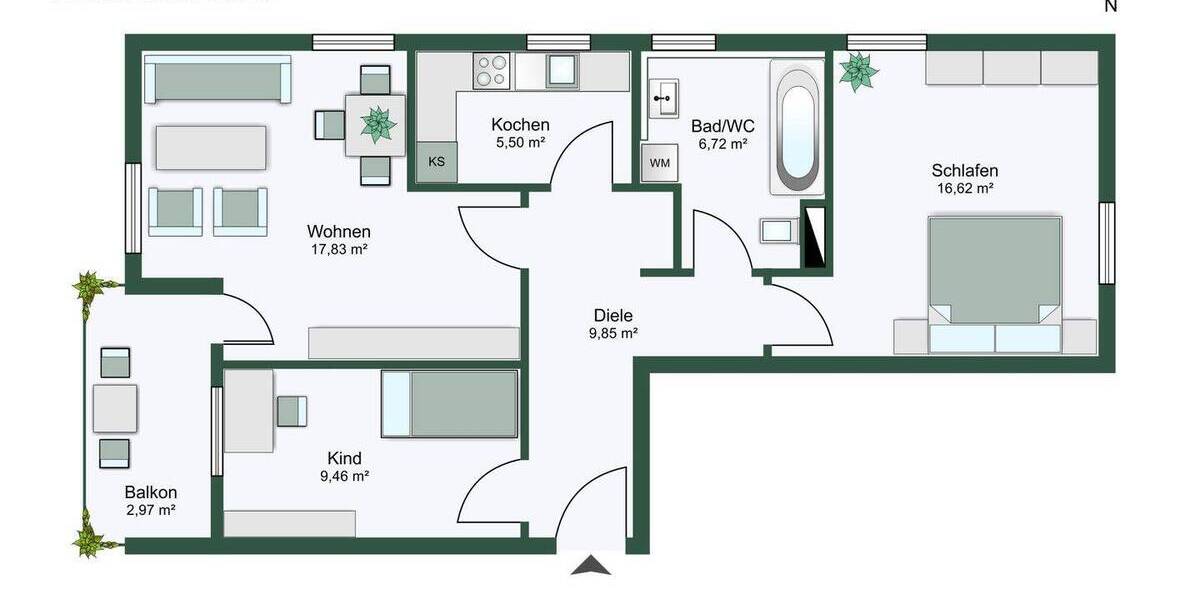 Etagenwohnung Leipzig Lindenau - 3 Zimmer, 69 m&sup2;, 197.000&euro; | Angebot:26245226