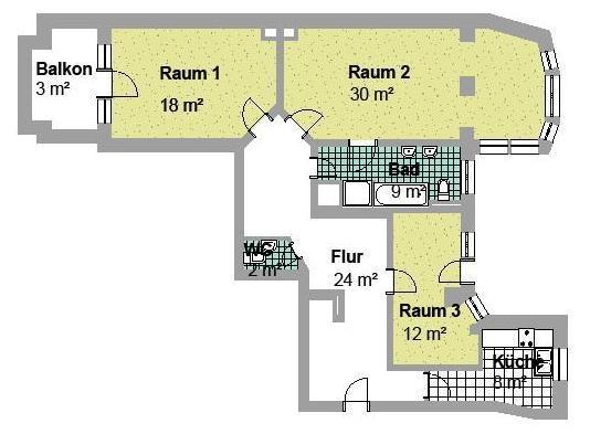 Etagenwohnung Leipzig Mitte - 3 Zimmer, 107 m&sup2;, 1.064&euro; | Angebot:25107975