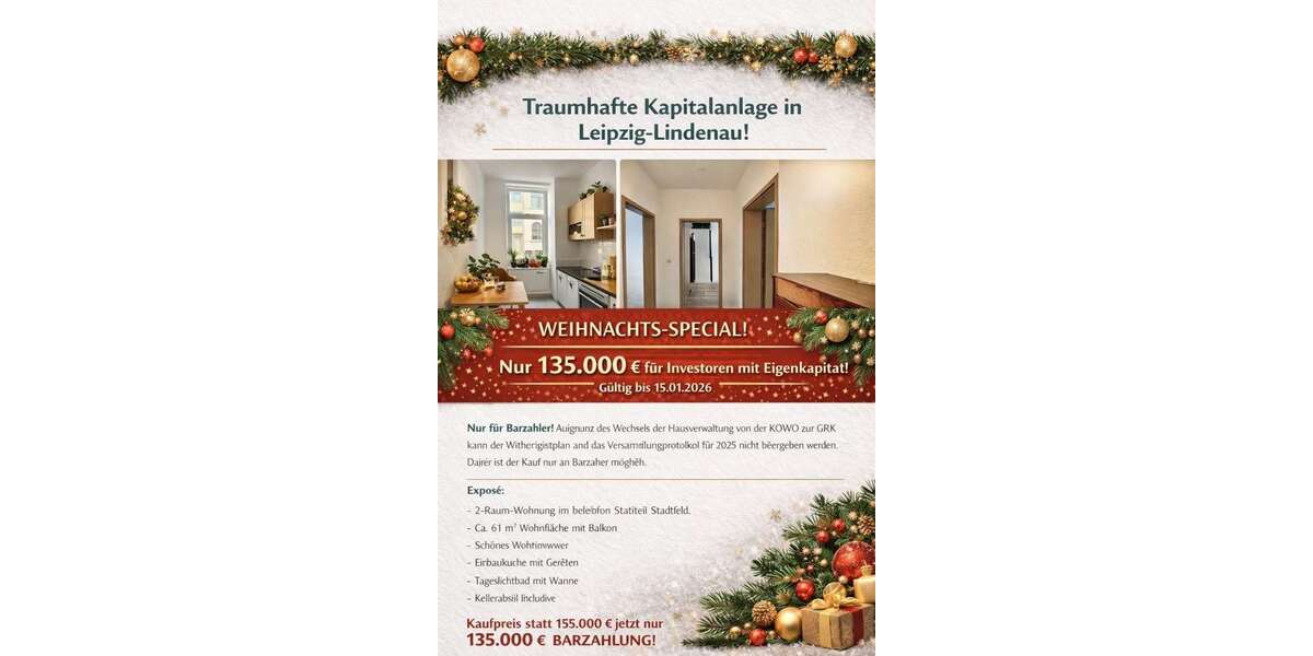 Wohnung zum Kaufen in Leipzig Lindenau 135.000 € 56.77 m² 2 zimmer