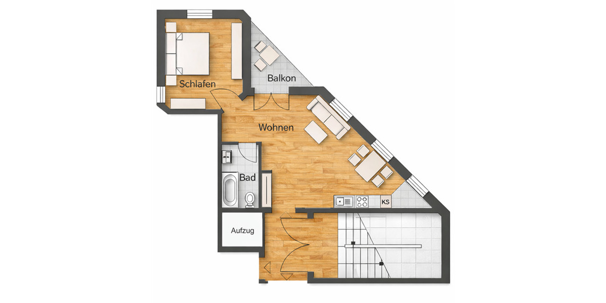 Etagenwohnung Leipzig Gohlis-Süd - 2 Zimmer, 44 m&sup2;, 226.600&euro; | Angebot:25697662
