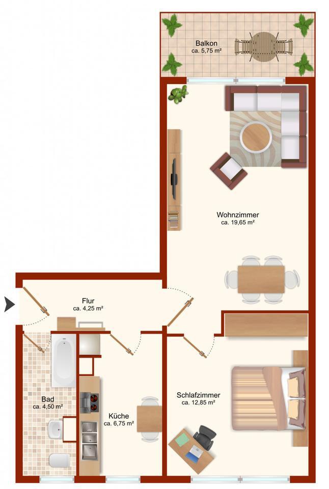 Gemütliche 2-Raumwohnung mit großem Balkon zimmer