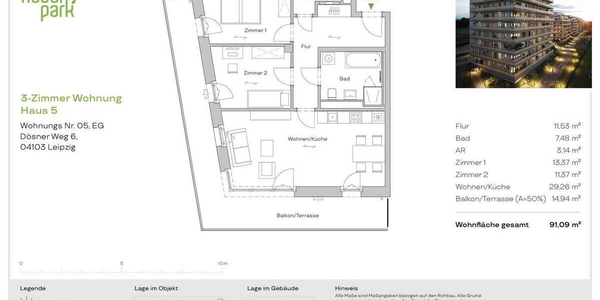 Etagenwohnung Leipzig Zentrum-Südost - 3 Zimmer, 91 m&sup2;, 485.000&euro; | Angebot:25755475