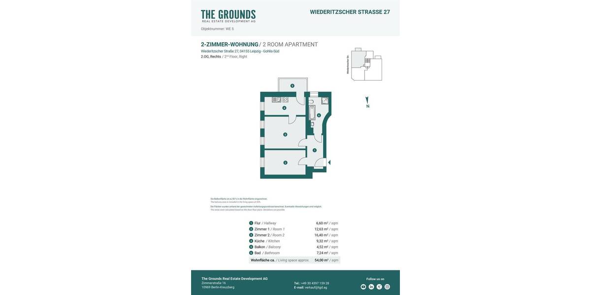 Etagenwohnung Leipzig Gohlis-Süd - 2 Zimmer, 55 m&sup2;, 215.000&euro; | Angebot:26379866