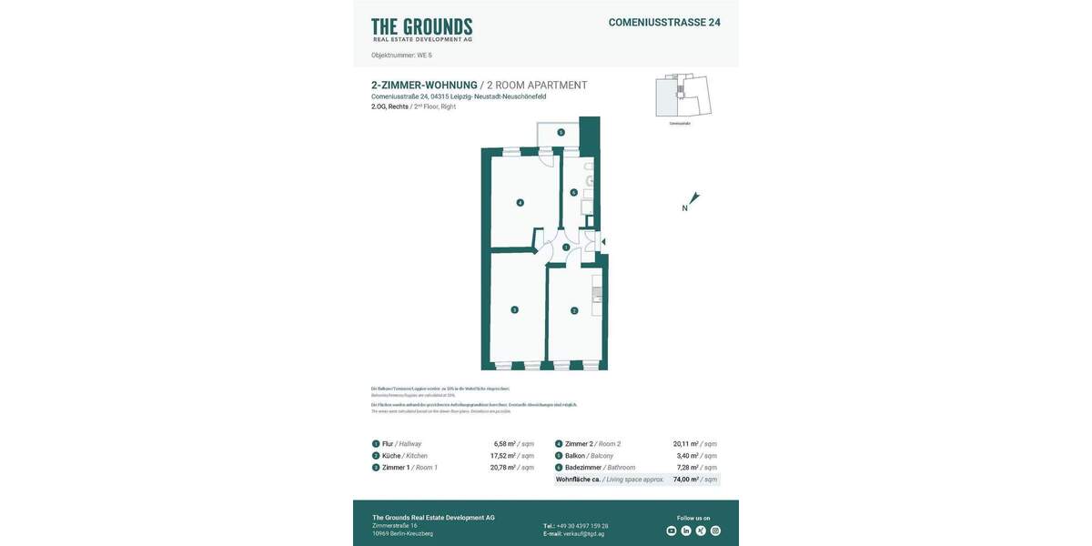 Etagenwohnung Leipzig Neustadt-Neuschönefeld - 2 Zimmer, 74 m&sup2;, 279.000&euro; | Angebot:25711964