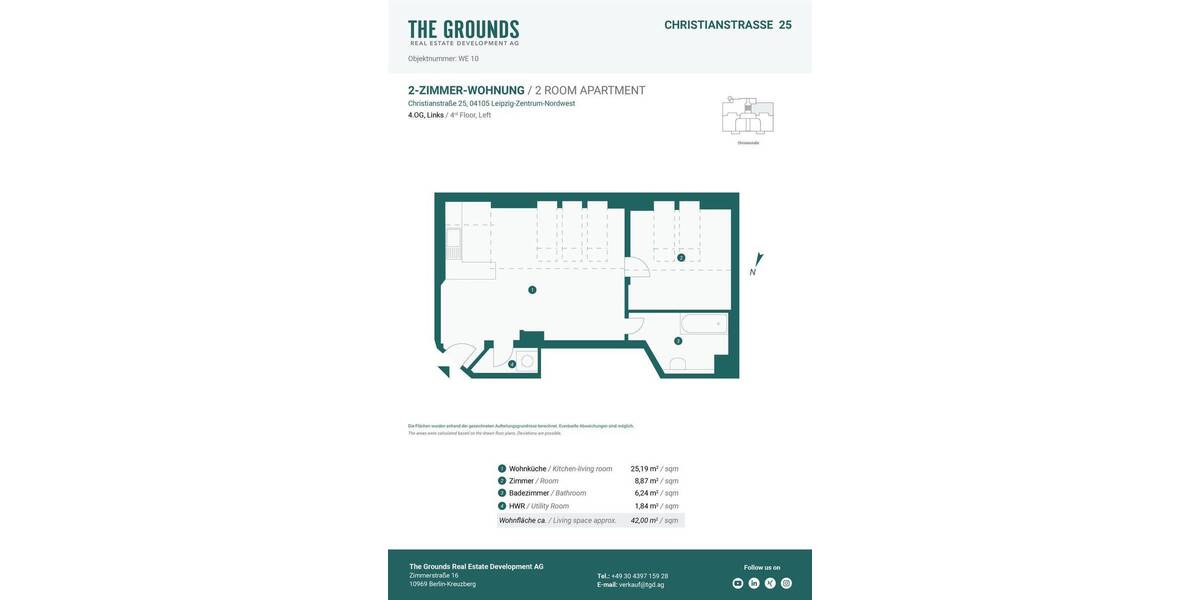 Etagenwohnung Leipzig Zentrum-Nordwest - 2 Zimmer, 42 m&sup2;, 223.000&euro; | Angebot:25713937