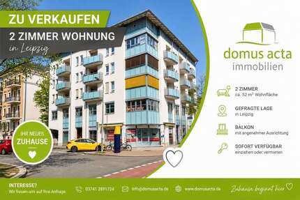 Wohnung Leipzig Süd - 2 Zimmer, 52 m&sup2;, 179.000&euro; | Angebot:26841597