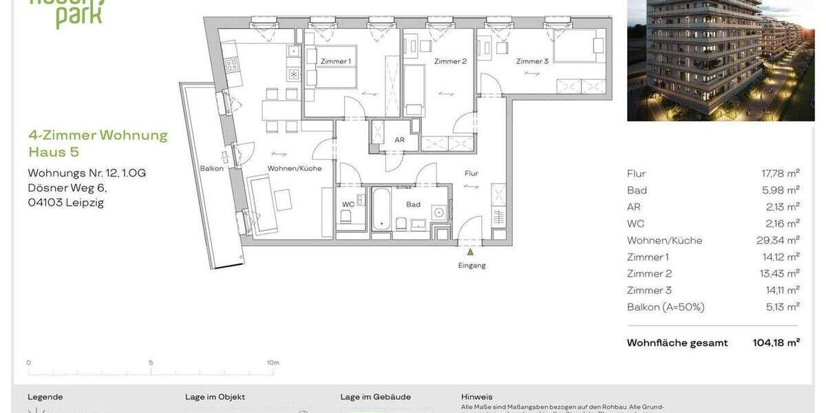 Etagenwohnung Leipzig Zentrum-Südost - 4 Zimmer, 104 m&sup2;, 554.000&euro; | Angebot:25752789