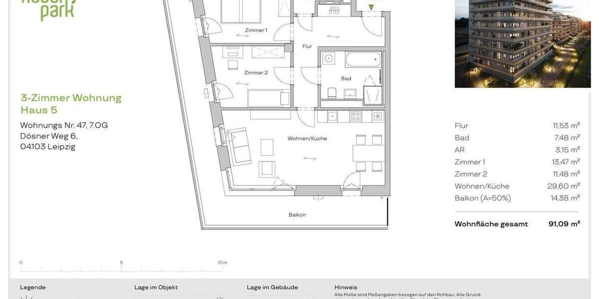 Etagenwohnung Leipzig Zentrum-Südost - 3 Zimmer, 91 m&sup2;, 548.000&euro; | Angebot:25782173