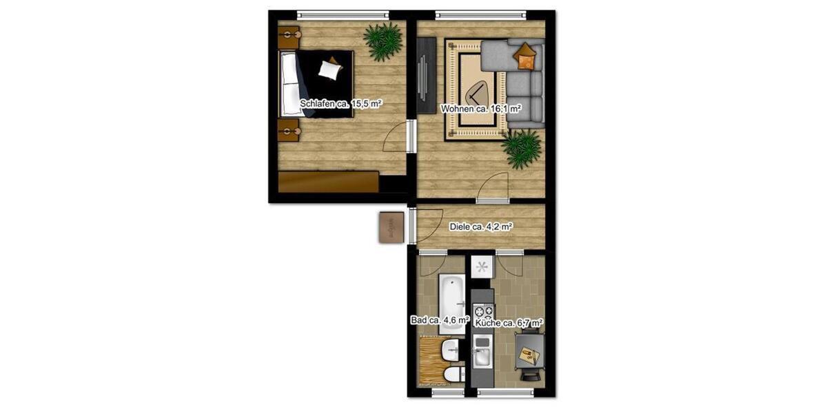 Erdgeschoßwohnung Borna - 2 Zimmer, 47 m&sup2;, 300&euro; | Angebot:25384415