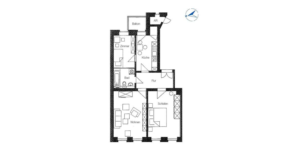 Etagenwohnung Leipzig Gohlis-Süd - 3 Zimmer, 64 m&sup2;, 190.000&euro; | Angebot:26344625