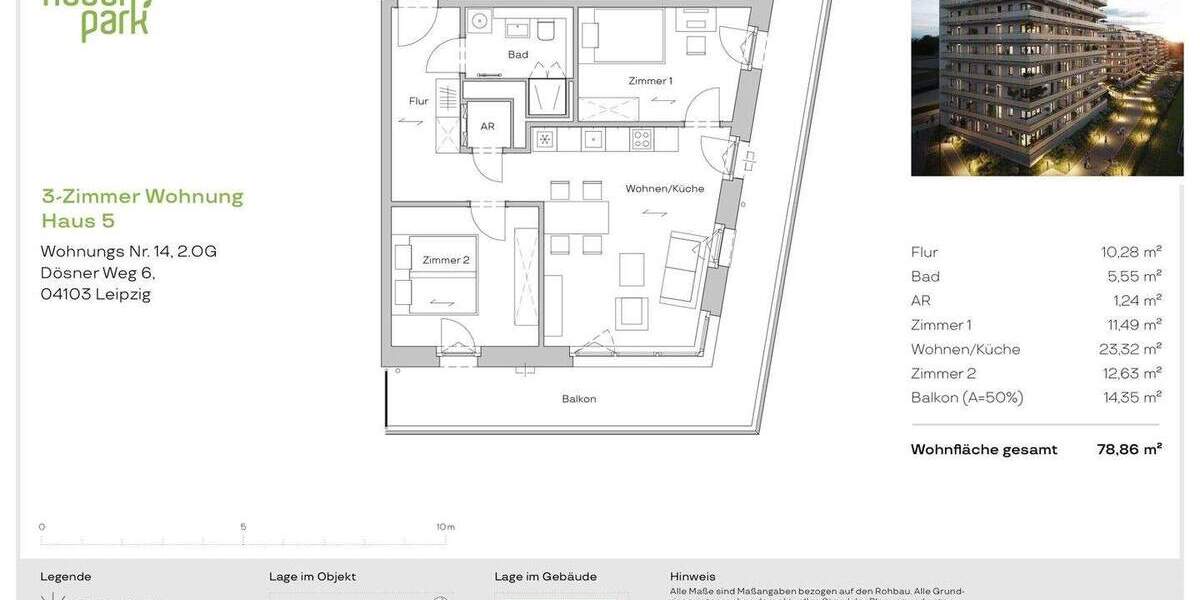 Etagenwohnung Leipzig Zentrum-Südost - 3 Zimmer, 78 m&sup2;, 459.000&euro; | Angebot:25753102