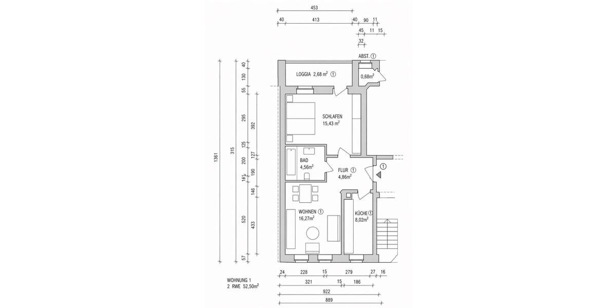 Etagenwohnung Leipzig Schönefeld-Abtnaundorf - 1 Zimmer, 53 m&sup2;, 148.000&euro; | Angebot:26434008