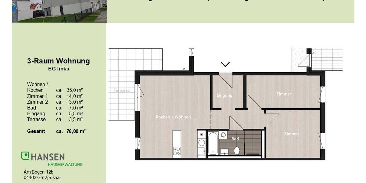 Etagenwohnung Großpösna - 3 Zimmer, 78 m&sup2;, 810&euro; | Angebot:26641657