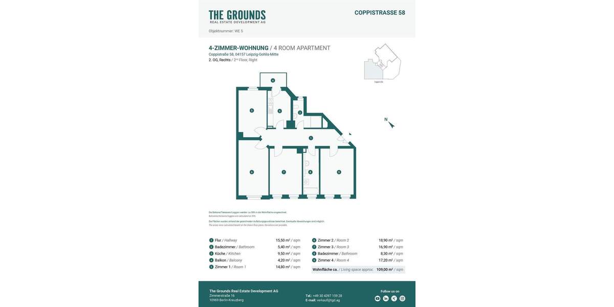 Etagenwohnung Leipzig Gohlis-Mitte - 4 Zimmer, 109 m&sup2;, 449.000&euro; | Angebot:25710031