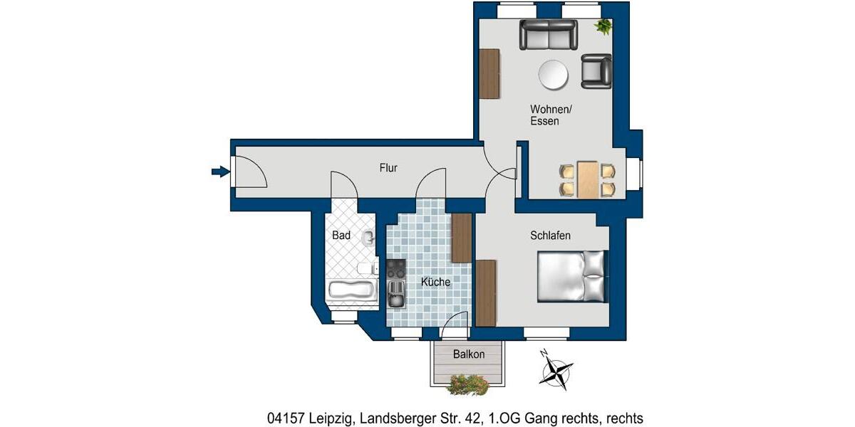 Etagenwohnung Leipzig Nord - 2 Zimmer, 61 m&sup2;, 586&euro; | Angebot:26368552