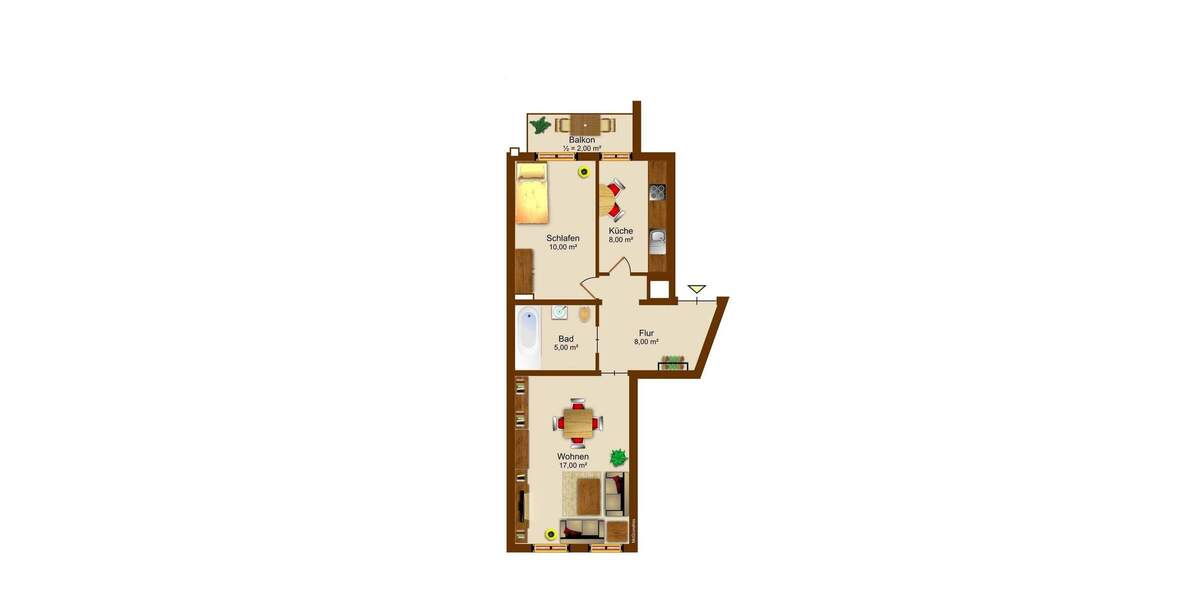 Etagenwohnung Leipzig Möckern - 2 Zimmer, 50 m&sup2;, 480&euro; | Angebot:25801578