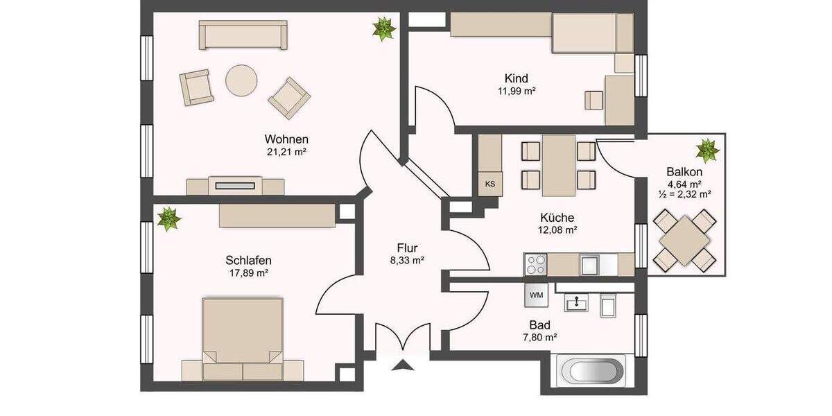Etagenwohnung Leipzig Gohlis-Süd - 3 Zimmer, 81 m&sup2;, 280.000&euro; | Angebot:25676223