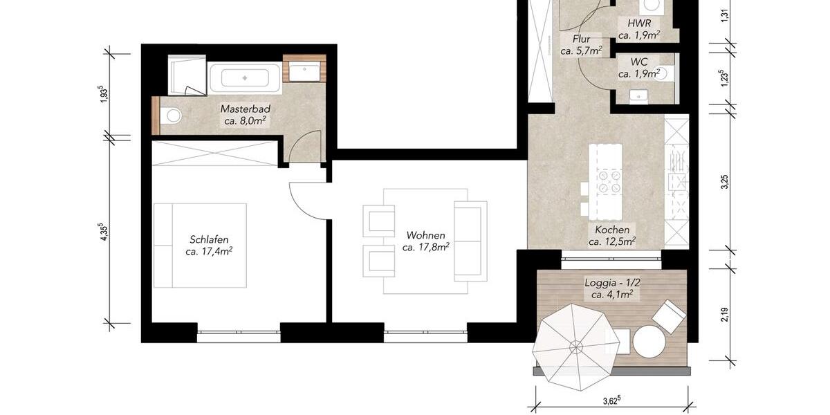 Erdgeschoßwohnung Leipzig Mitte - 2 Zimmer, 69 m&sup2;, 1.135&euro; | Angebot:26384057