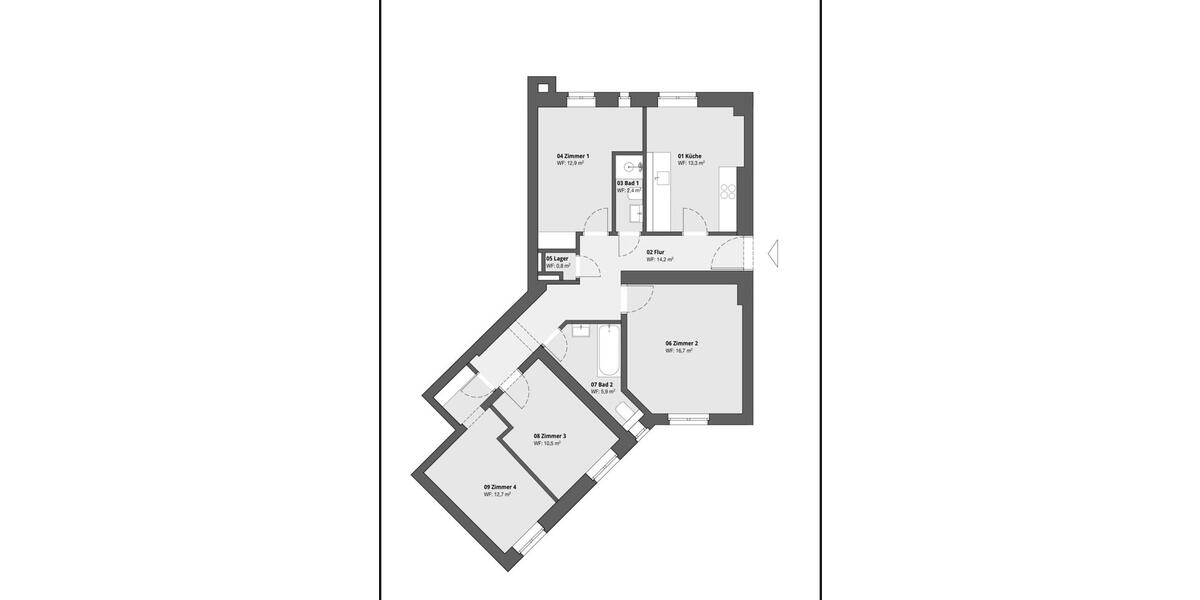Etagenwohnung Leipzig Mitte - 4 Zimmer, 90 m&sup2;, 2.500&euro; | Angebot:25479187