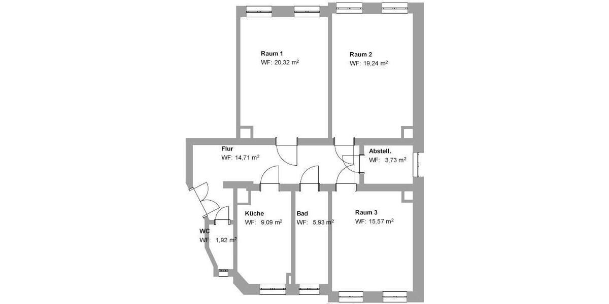 Etagenwohnung Leipzig Mitte - 3 Zimmer, 95 m&sup2;, 967&euro; | Angebot:26367376