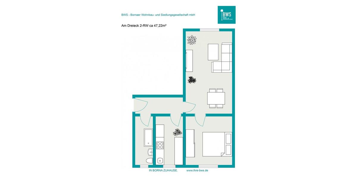 Etagenwohnung Borna - 2 Zimmer, 47 m&sup2;, 290&euro; | Angebot:25795868
