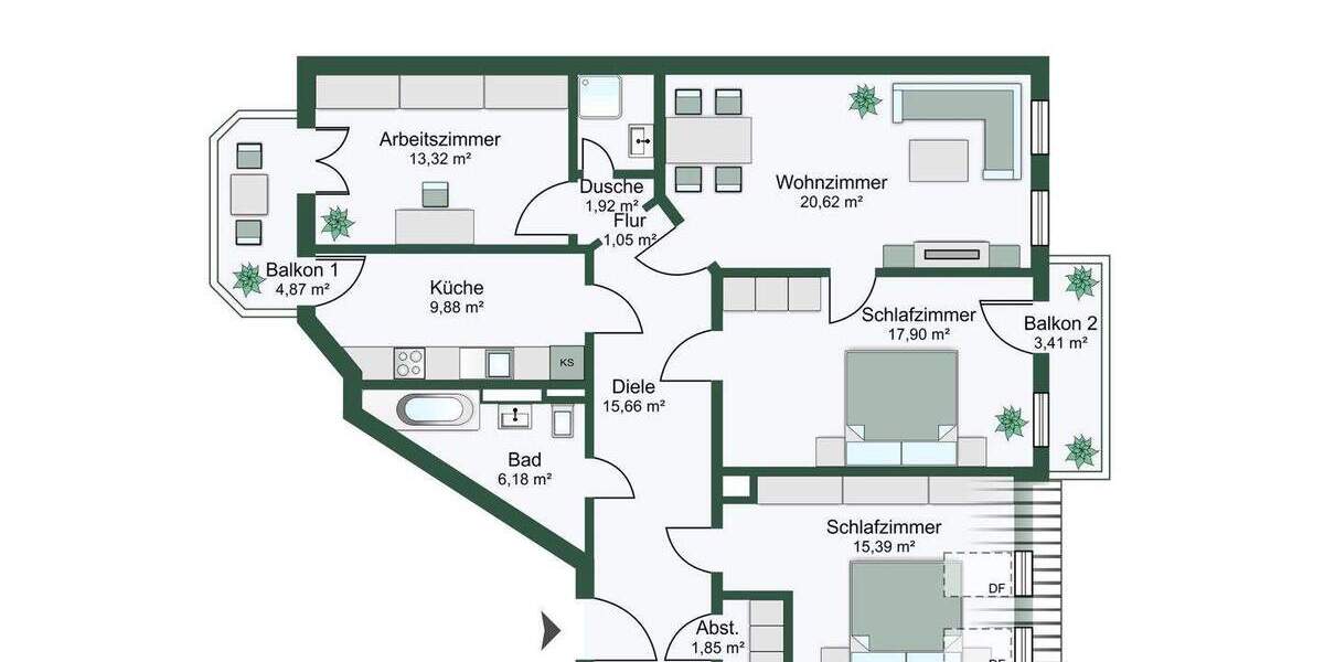 Etagenwohnung Leipzig Gohlis-Mitte - 4 Zimmer, 107 m&sup2;, 359.000&euro; | Angebot:25692136