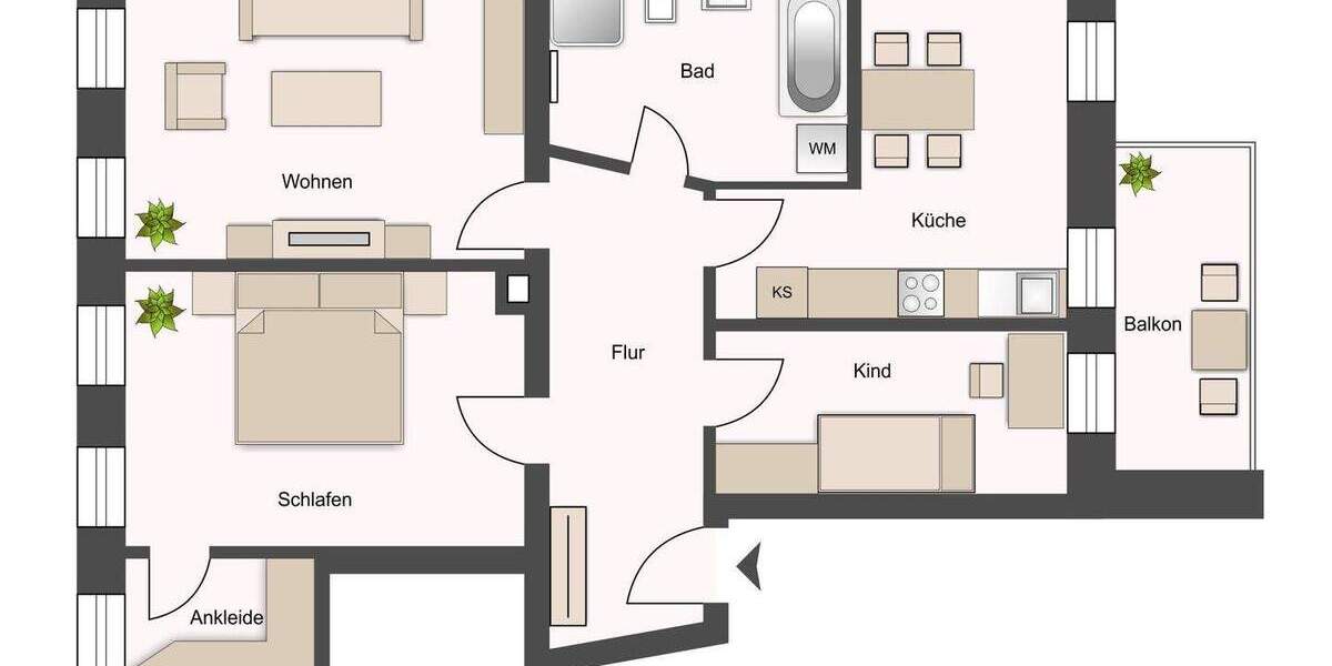 Etagenwohnung Leipzig Volkmarsdorf - 3 Zimmer, 84 m&sup2;, 239.000&euro; | Angebot:24807658