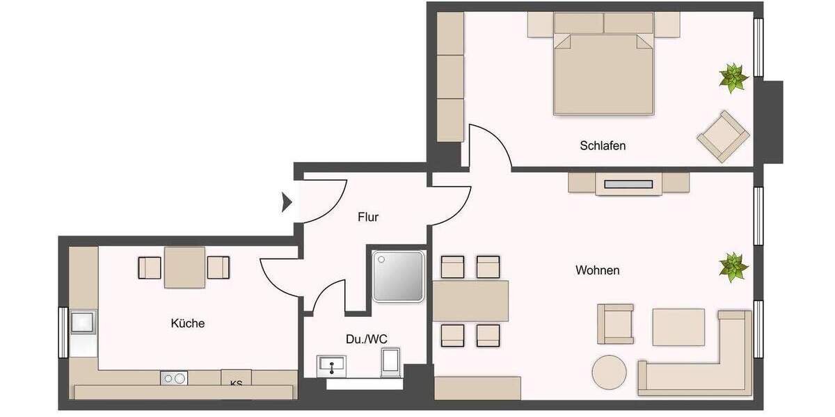 Etagenwohnung Leipzig Zentrum-Süd - 2 Zimmer, 54 m&sup2;, 175.000&euro; | Angebot:25673824