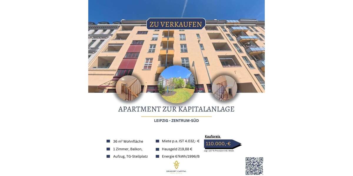 Etagenwohnung Leipzig / Leipzig Zentrum-Süd Süd - 1 Zimmer, 36 m&sup2;, 110.000&euro; | Angebot:26358345