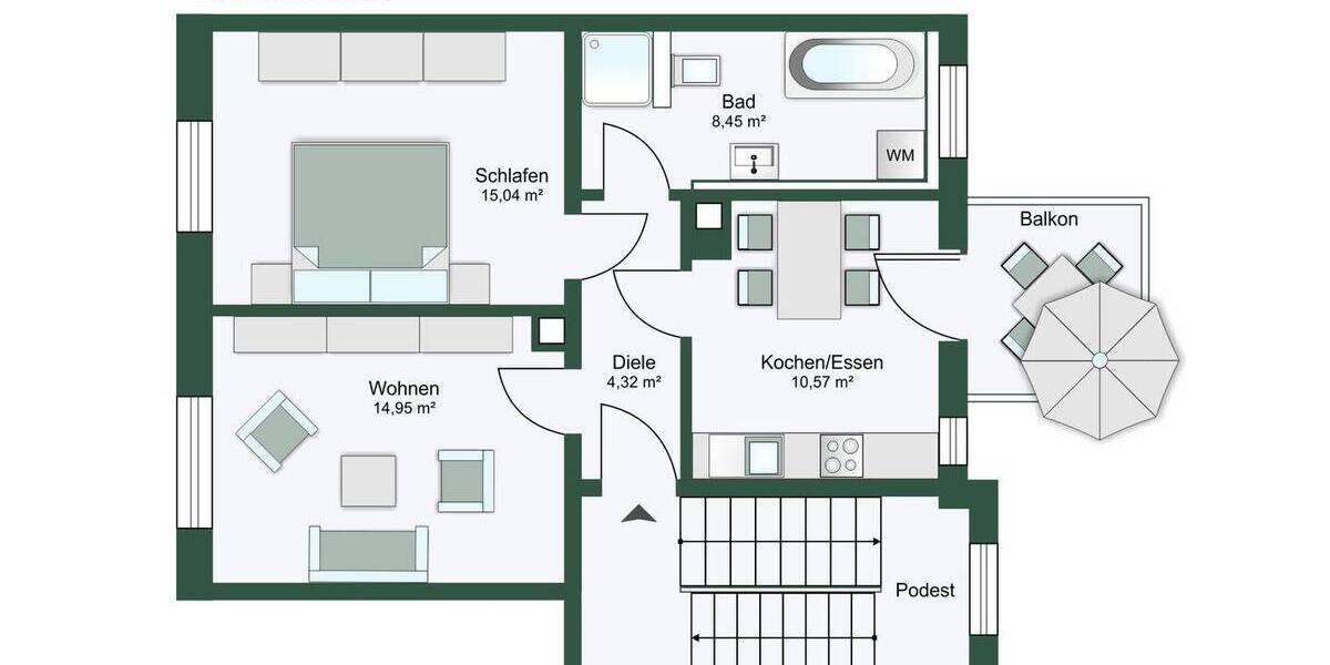 Etagenwohnung Leipzig Wahren - 2 Zimmer, 55 m&sup2;, 129.000&euro; | Angebot:26673551